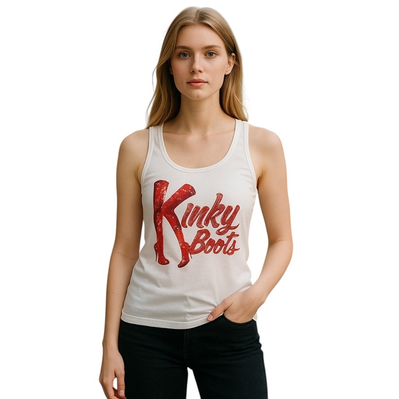 B&C Kinky Boots Tank Top Womens L Large White RacerbackMusical B'Way Merch NWOT - Picture 1 of 11